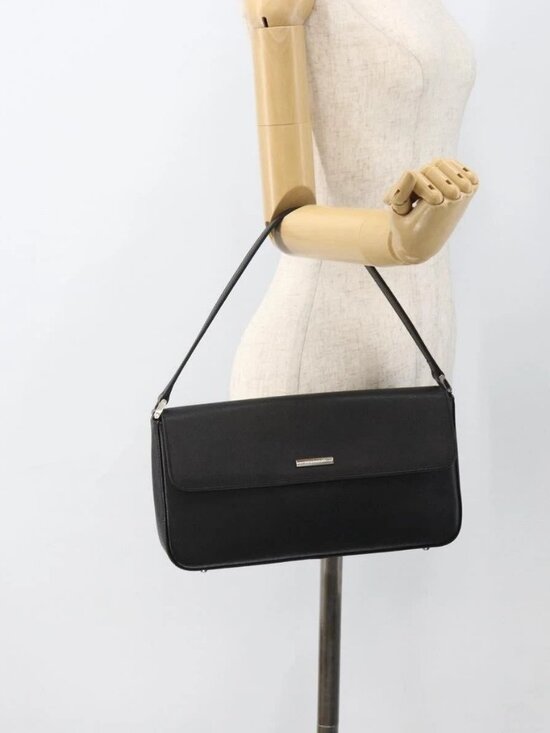 Burberry Handbags - BURBERRY Shoulder Bag Leather Black Silver Auth ep13804